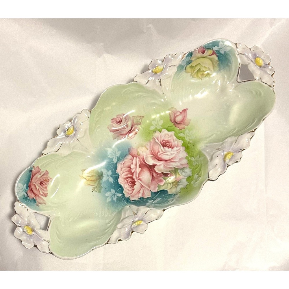 R. S. Prussia Celery Dish Floral Mold Roses